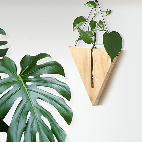 Veichin Indoor Wall Planter, Bohemia Flower Vase, Propagation Station, Wooden Hanging Planter, Wall Decor for Living Room (Triangles/Set of 3)