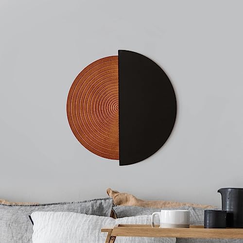 Veichin Farmhouse Wall Decor Living Room, Wooden Wall Art Indoor Décor for Modern Vintage Home Decoration, Ideal for Bedroom Dining Room Geometric Line Art Panel (18.70" x 19.68" Round)