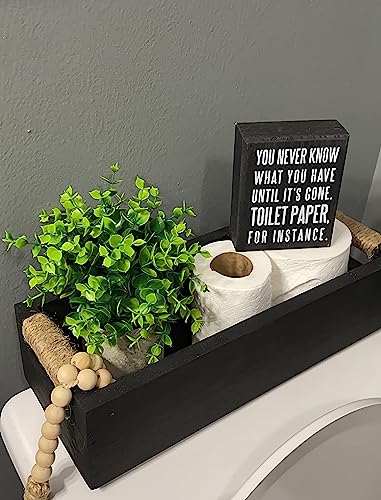 Bathroom Decor Box, Toilet Paper Holder, Toilet Tank Box, Toilet Paper Storage Basket with Artificial Flower and Funny Sign,Toilet Tank Tray, Farmhouse Bathroom Decor