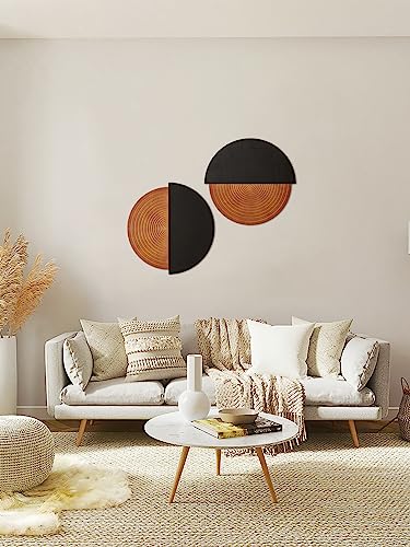 Veichin Farmhouse Wall Decor Living Room, Wooden Wall Art Indoor Décor for Modern Vintage Home Decoration, Ideal for Bedroom Dining Room Geometric Line Art Panel (18.70" x 19.68" Round)