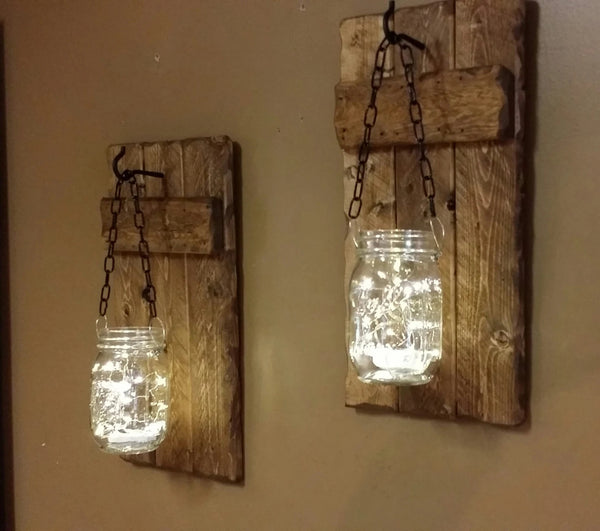 Farmhouse Wall Sconces Decor, Wall Candle Holder Hanging Decor with LightsSet of Two